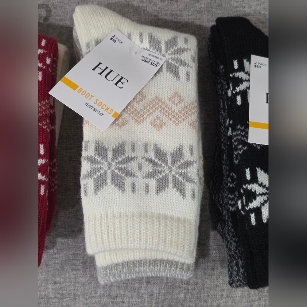 6 HUE New Boot Socks Heavy Weight Nordic Snowflake - Picture 3 of 5